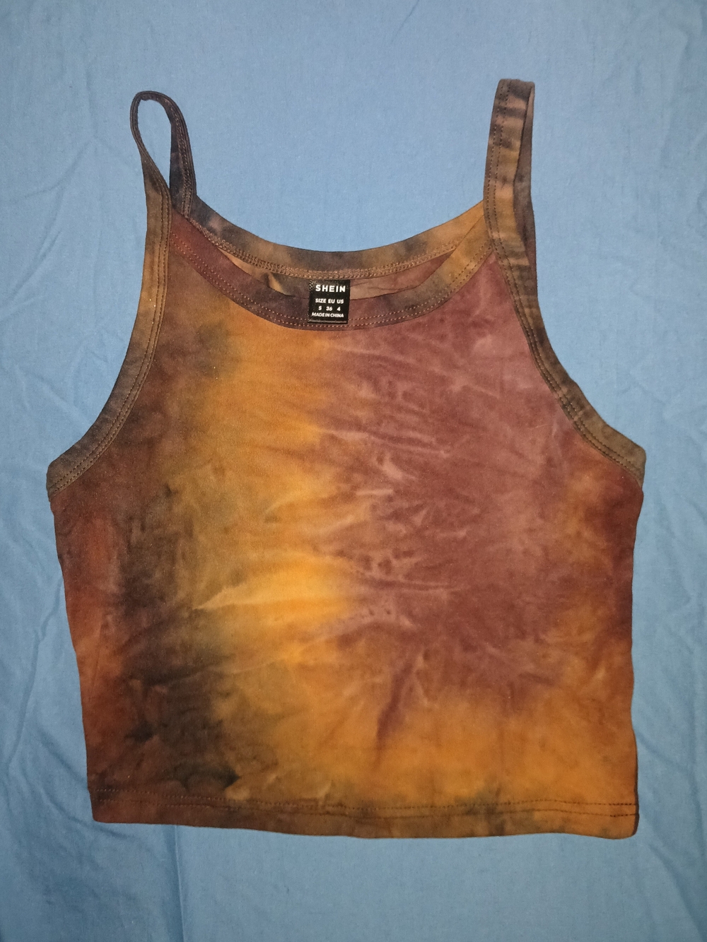 Brown & Gold Tie-Dye Cropped Tank Top